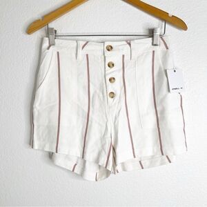 Oneill Striped Button Fly Shorts White High Waisted Size 28